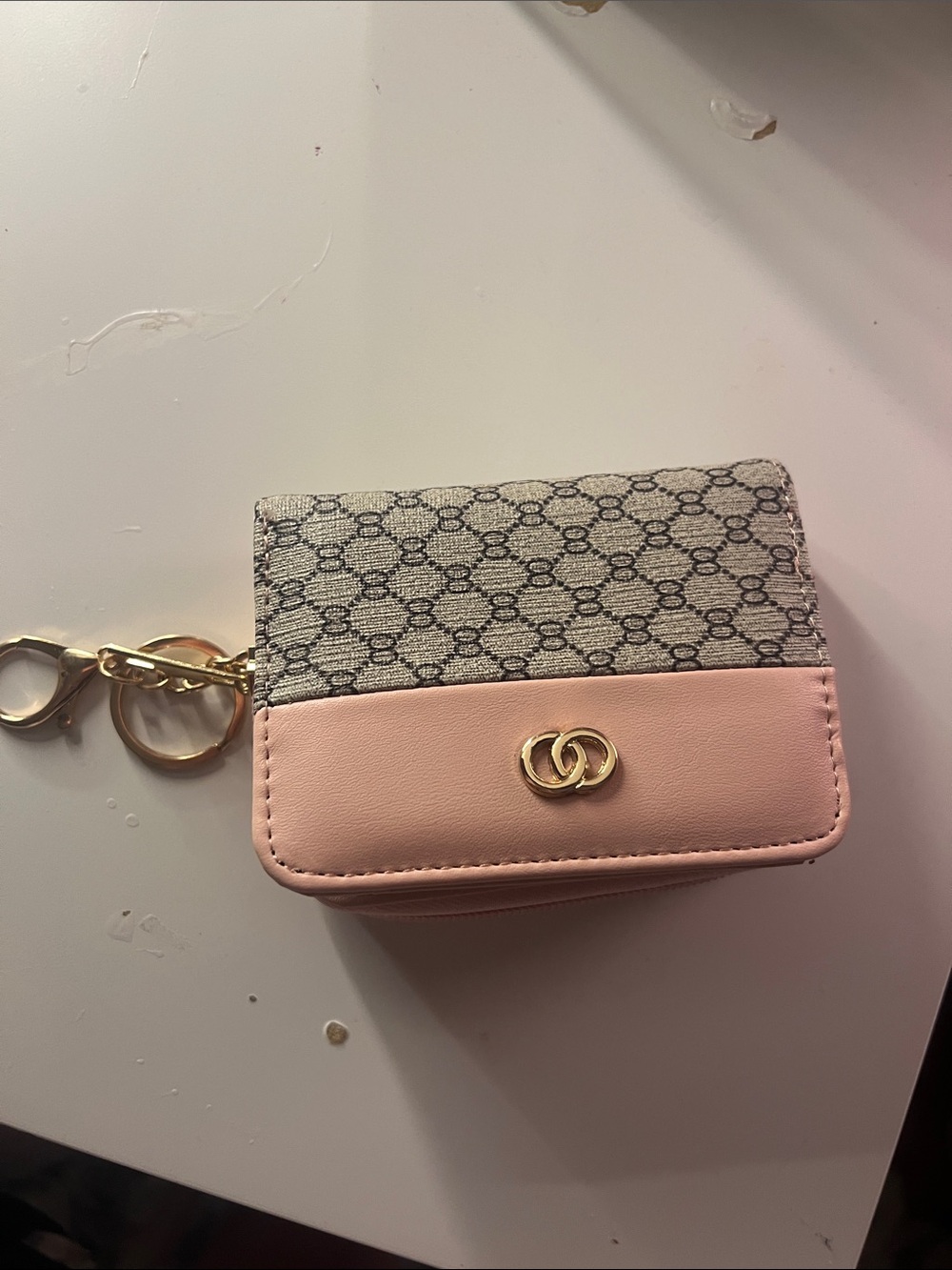 Women's Pink Keychain Wallet with Chain Accent